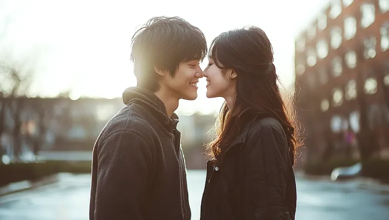 A bisexual woman and her partner embracing on a city street