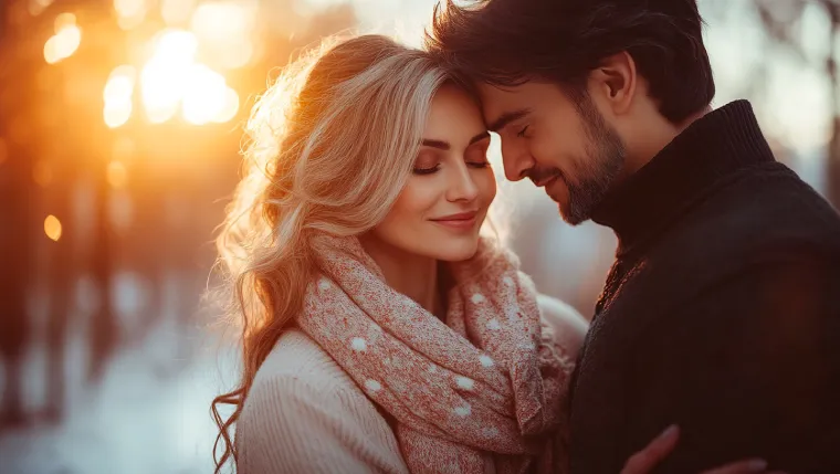 Younger man and older woman sharing a romantic moment on a city street